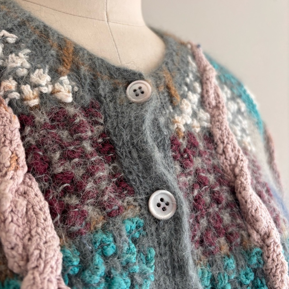 Vintage Cozy Multicolor Knit Wool Cardigan - Picture 7 of 9